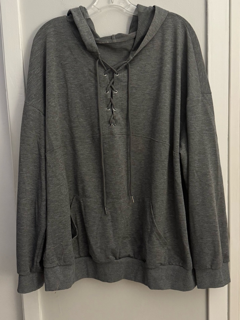 SHEIN Curve 3XL Gray Lace-Up Hoodie Pullover Oversized Lightweight Top